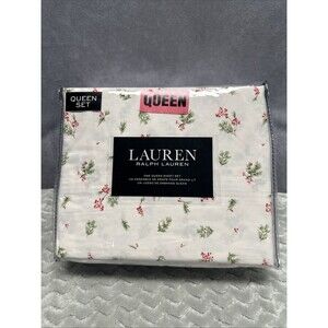 Ralph Lauren Queen Sheet Set Holly Berry MacKenzie Chic Cream 4pc Red Green Pine